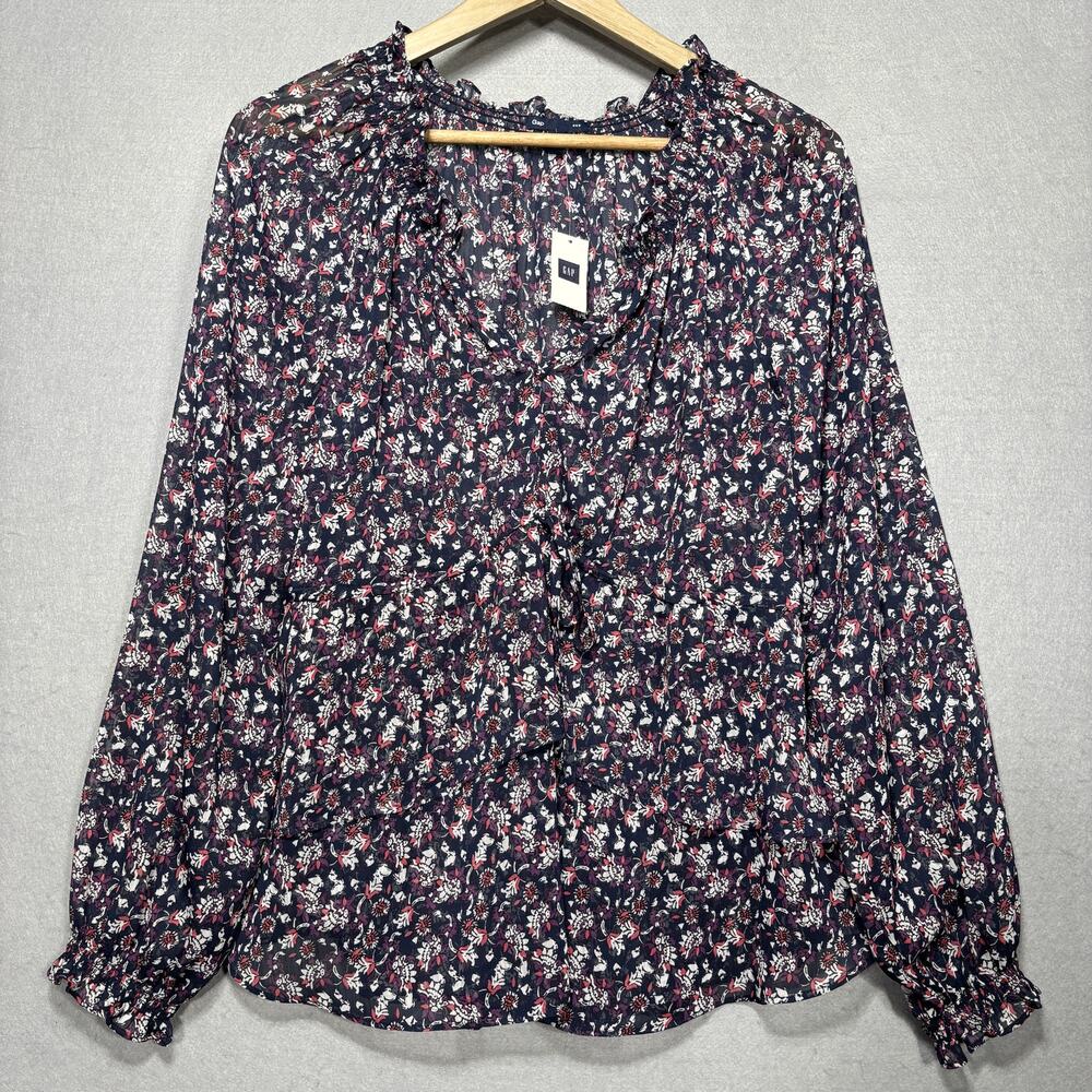 Gap Blouse M Semi Sheer Floral Long Sleeve Boho Romantic Cottagecore Classic Top